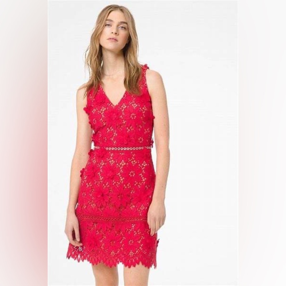 Michael Kors Floral Lace Dress Red Size 0 Christmas Dress